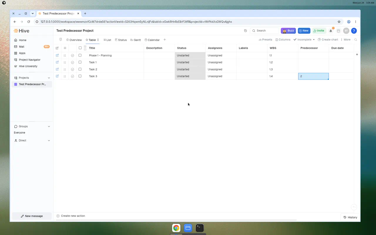 Flat row-number predecessor entry in Table